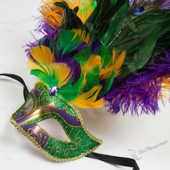 Venetian Masquerade Mardi Gras Feather Halloween G - Picture 2 of 4